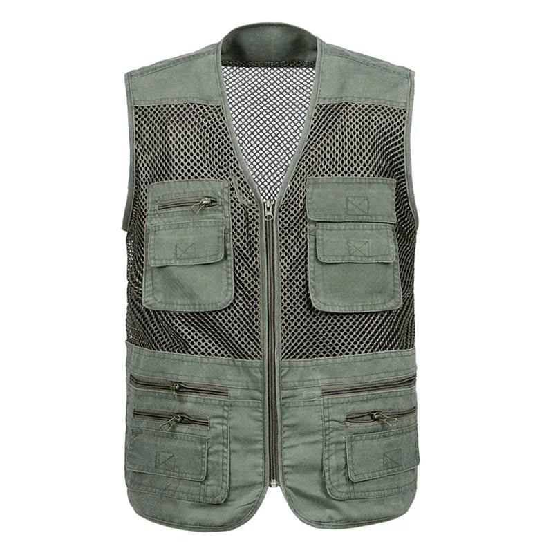 2021 homens multi-bolso clássico colete masculino sem mangas descarga sólida casaco de trabalho fotógrafo tático malha colete jaqueta