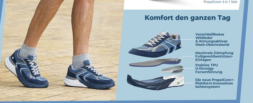 Fittington sapatos largos para homens sapatos de caminhada tênis casuais sapatos ortopédicos suporte de arco para fascite plantar neuropatia