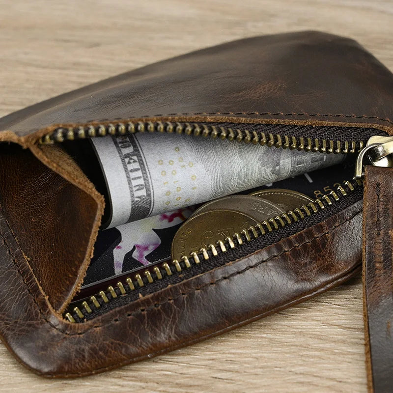 Luufan couro genuíno zíper moeda cartão bolsa de couro real rfid titular do cartão embreagem carteiras slots para homens mulheres mini bolsa fina