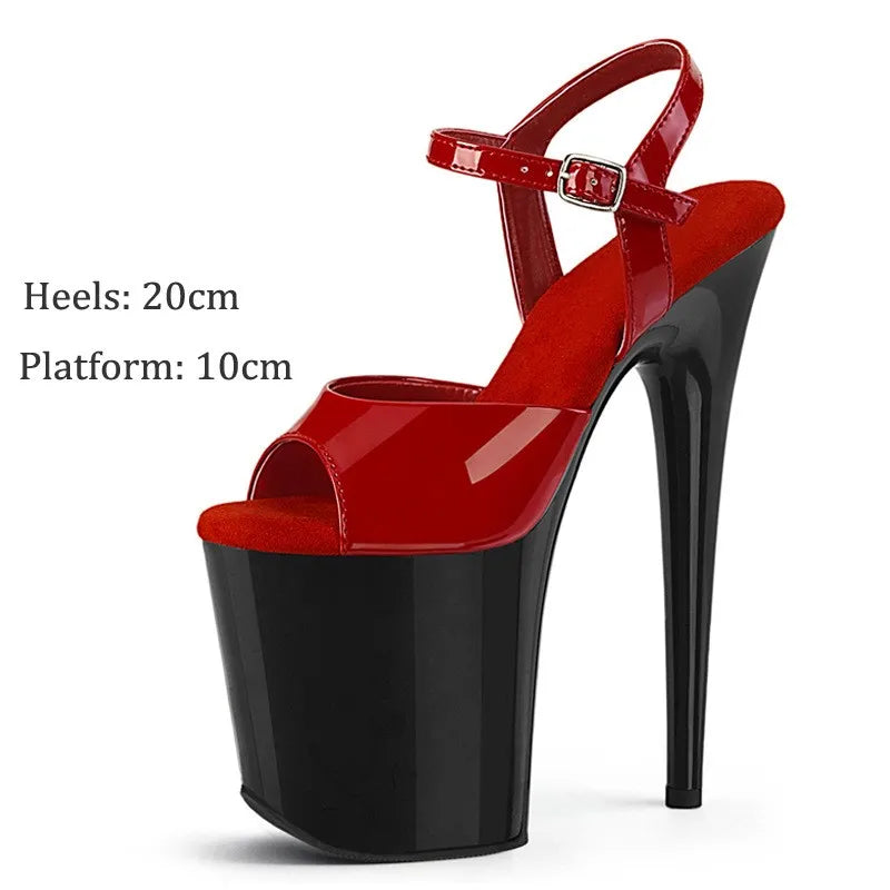 Novo stiletto de 8 polegadas 20 cm vamp preto fosco, sandálias de laca assadas no verão para boate, sandálias de palco de festa
