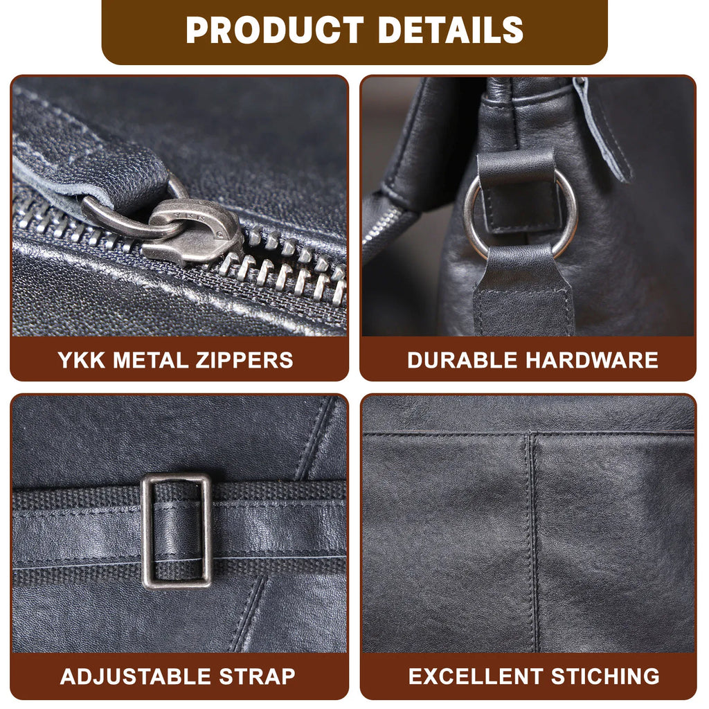Bolsa de Ombro Masculina em Couro Genuíno, Bolsa Transversal para Laptop, Couro Bovino de Camada Superior, Couro Vegetal, Moda Casual