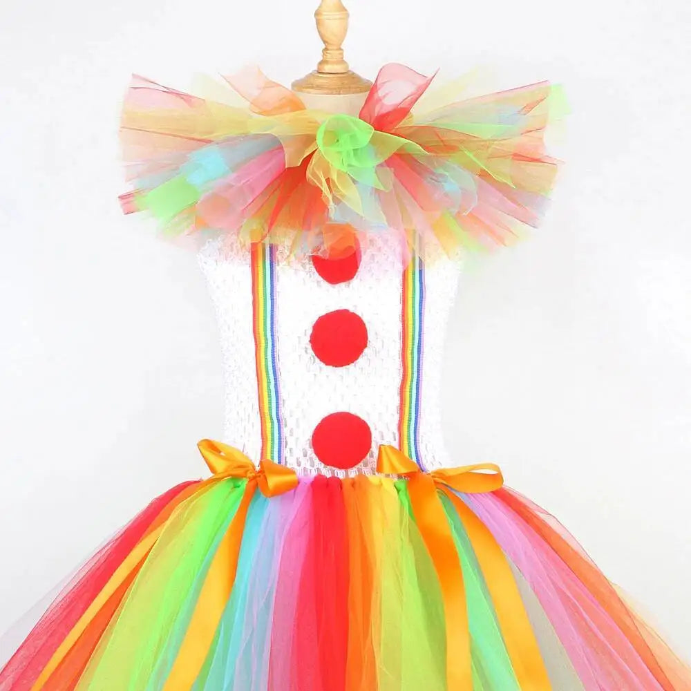 Arco-íris pennywise palhaço trajes para meninas palhaço de circo halloween tutu vestido para crianças coringa roupa crianças roupas de ano novo