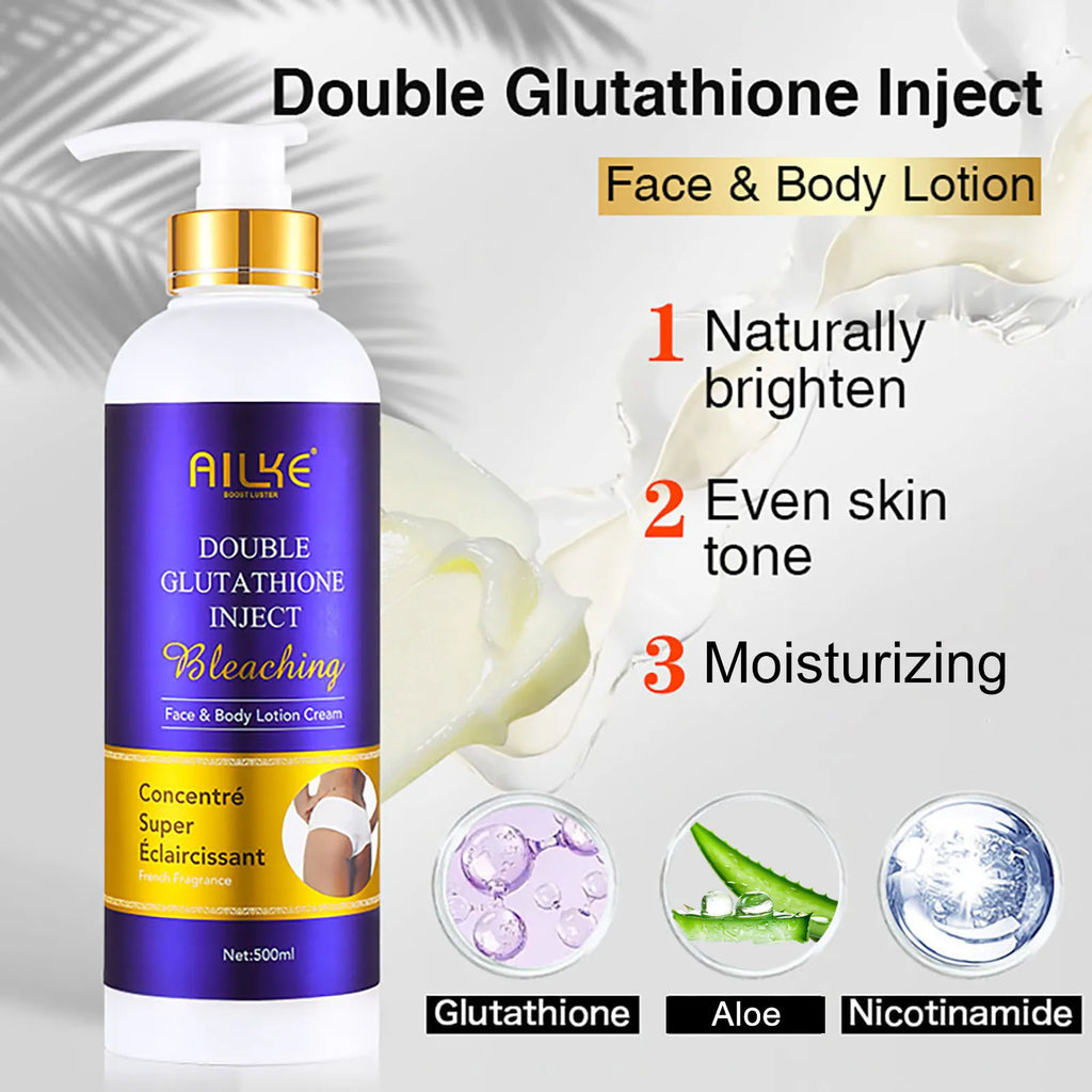 AILKE Clareador de cuidados com a pele, com glutationa dupla, clareador, hidratante, remove manchas escuras, melanina, cuidados faciais brilhantes da pele