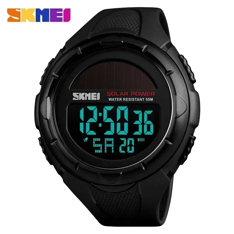 Skmei 1405 esporte digital relógios de pulso dos homens solar para energia ambientalmente alarme masculino reloj hombre relógios luminosos
