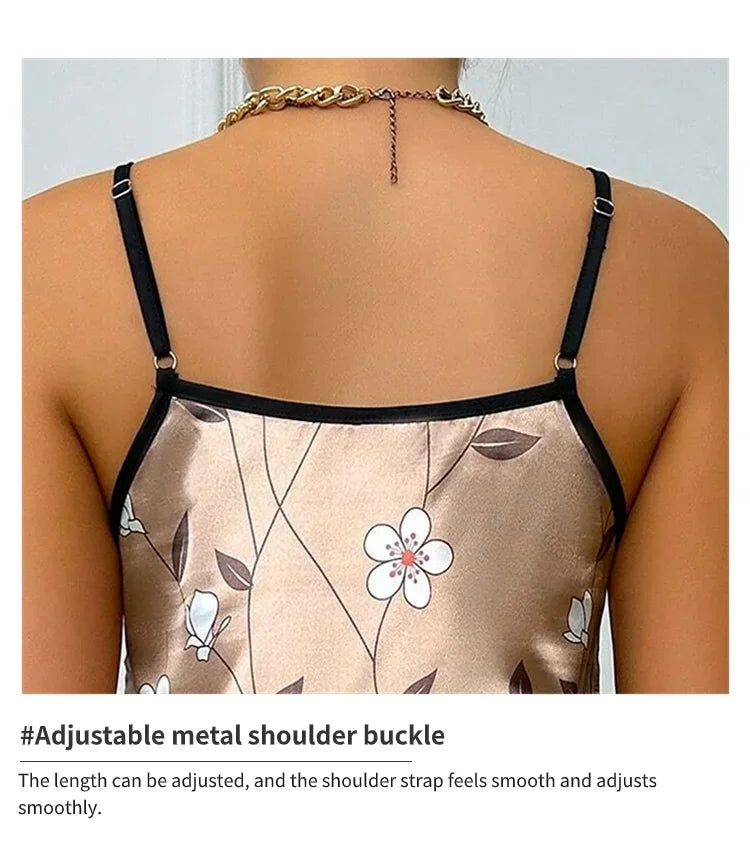 Pijamas femininos verão floral impressão cetim camisola casual sem mangas sem costas deslizamento noite vestido sexy camisola roupas de casa