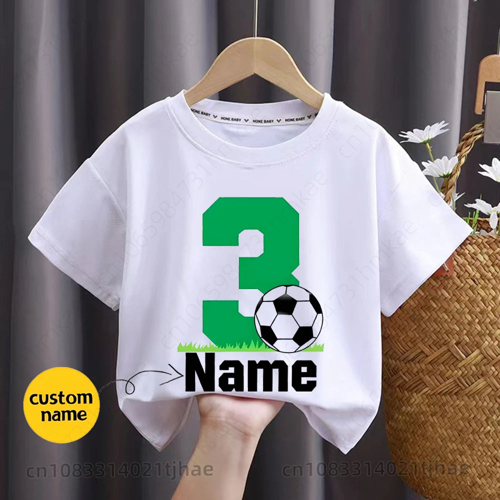 Camiseta de futebol personalizada com nome engraçado para bebês, camisetas personalizadas para crianças, camiseta personalizada para meninos e meninas, presente de aniversário
