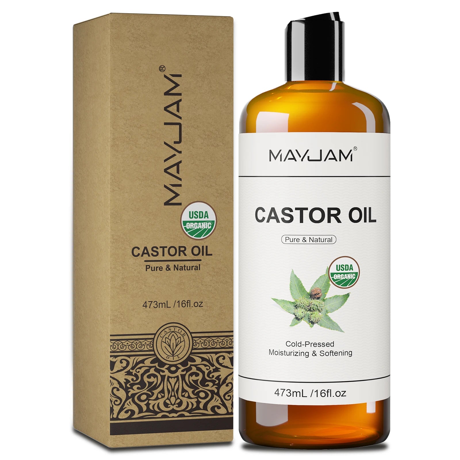 USAD Óleo de Rícino Orgânico Prensado a Frio Óleo Transportador Natural Puro para Massagem Boby Hidratante Rosto, Cabelo, Pele e Crescimento de Cílios
