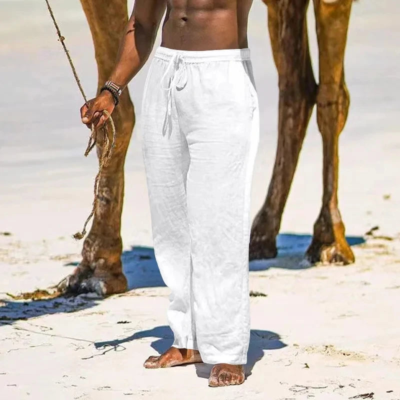 2025 novas calças de linho de algodão masculino solto legal casual calças compridas cintura elástica calça longa casual streetwear calças leves