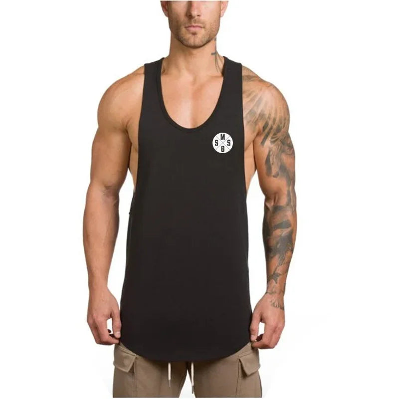 Marca roupas de ginástica algodão singlets canotte musculação stringer tanque superior dos homens camisa de fitness muscular caras sem mangas colete tanktop