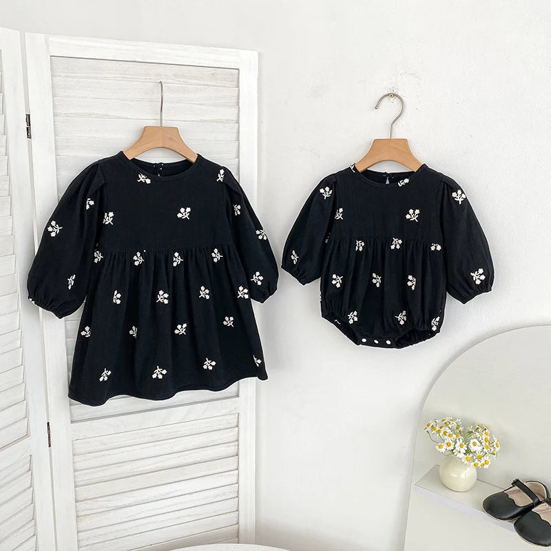 2026 nova primavera meninas vestido de princesa crianças estilo coreano bordado roupas 2-6yrs manga comprida algodão crianças vestido de festa