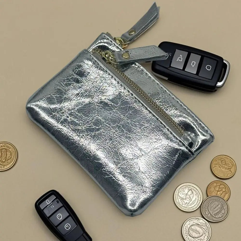 Porta-moedas de Couro Portátil com Zíper Duplo, Bolsa de Armazenamento Fofa, Suporte Multifuncional para Cartões de Crédito e Dinheiro