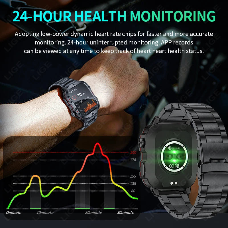 Lige novo militar relógio inteligente masculino esportes ao ar livre 3atm à prova dwaterproof água oxigênio no sangue bluetooth chamada relógios smartwatch para android