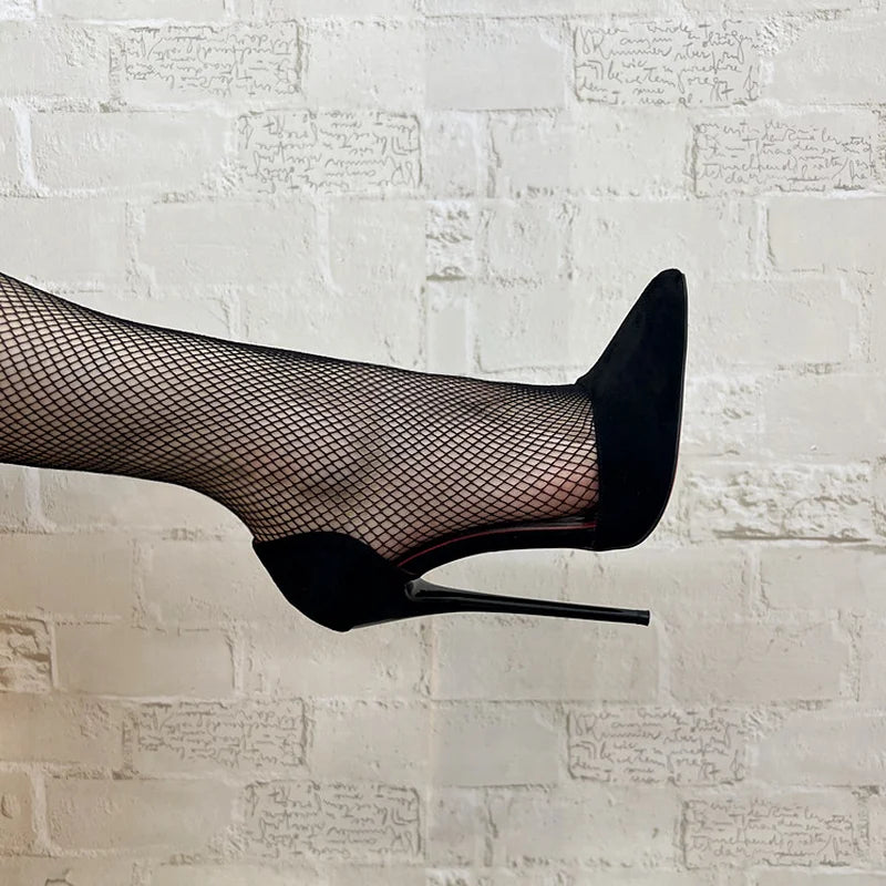 Sapatos Femininos de Salto Alto Flock de 16cm, Sapatos Sexy para Cosplay Masculino, Preto, Forro Vermelho, Slip On, Cores Personalizadas