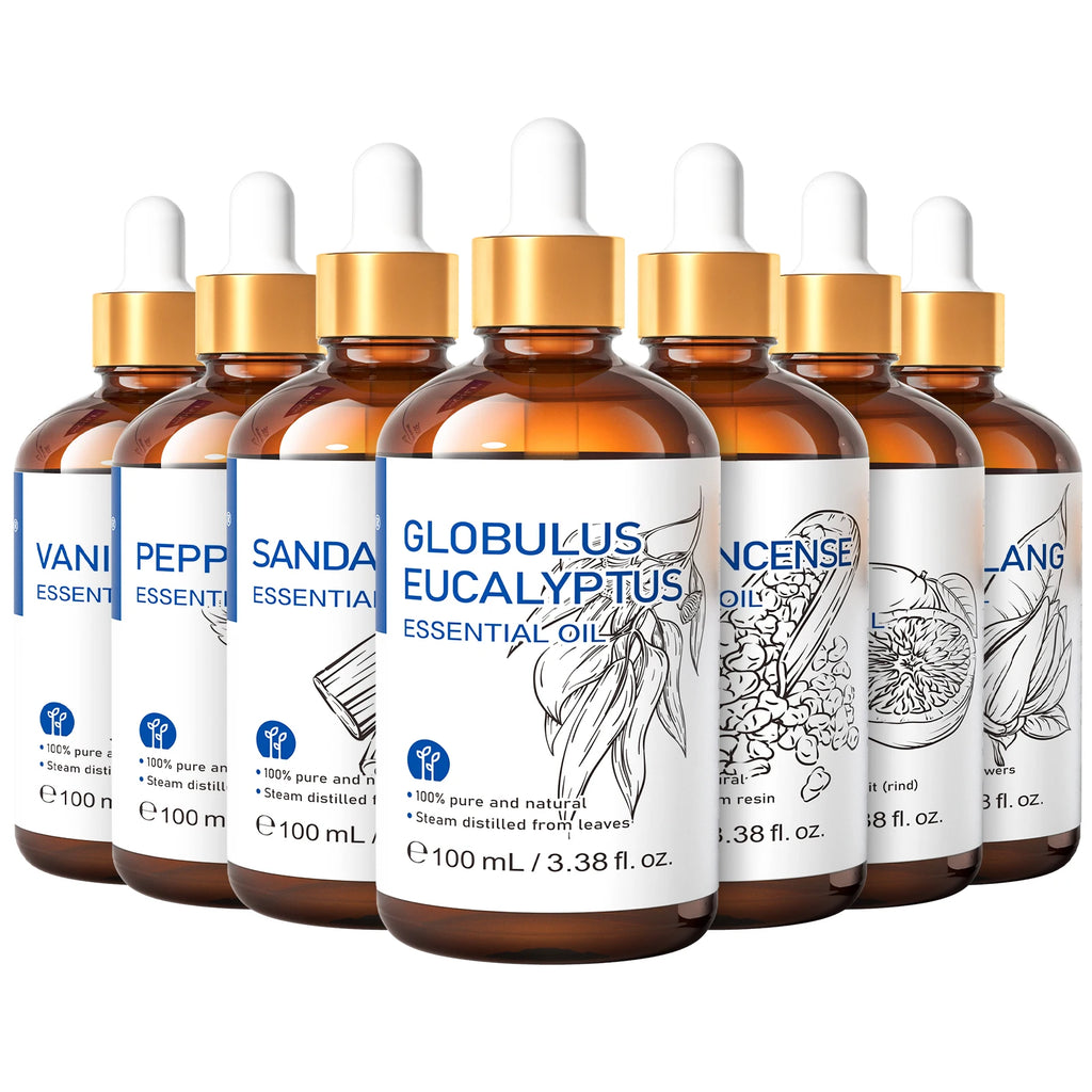 Óleo Essencial HIQILI 100ml com Conta-Gotas, Lavanda, Jasmim, Laranja Doce, Hortelã, Alecrim, Baunilha para Difusor / Umidificador