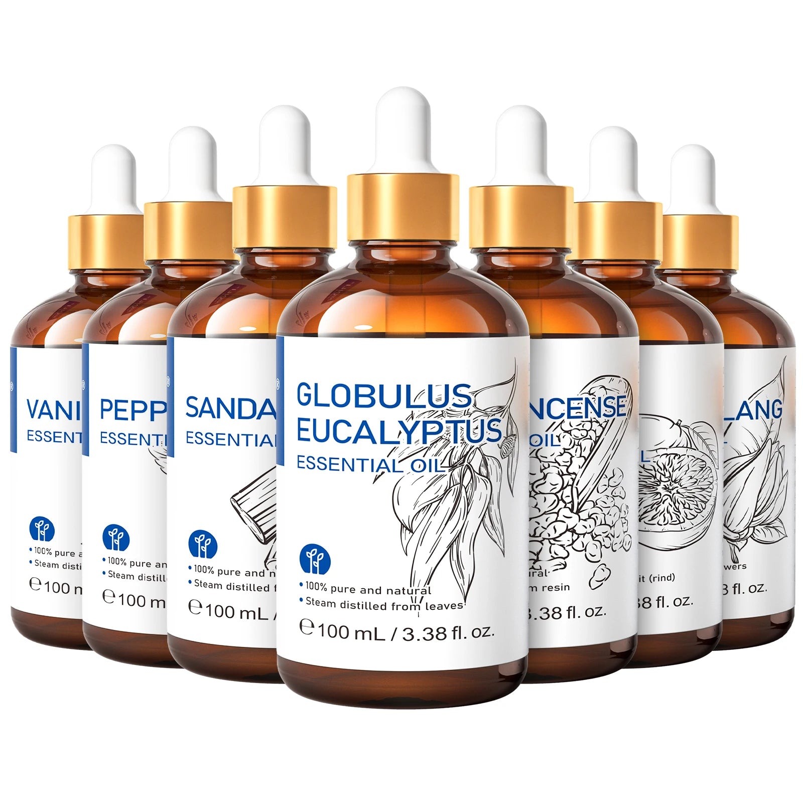 Óleo Essencial HIQILI 100ml com Conta-Gotas, Lavanda, Jasmim, Laranja Doce, Hortelã, Alecrim, Baunilha para Difusor / Umidificador