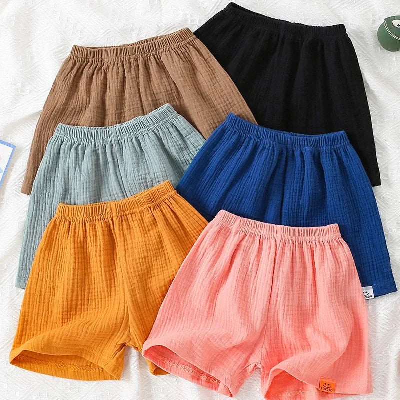 Moda algodão cor sólida crianças shorts infantil estilo coreano verão praia calças curtas inferior para crianças roupas meninas meninos 4-12y