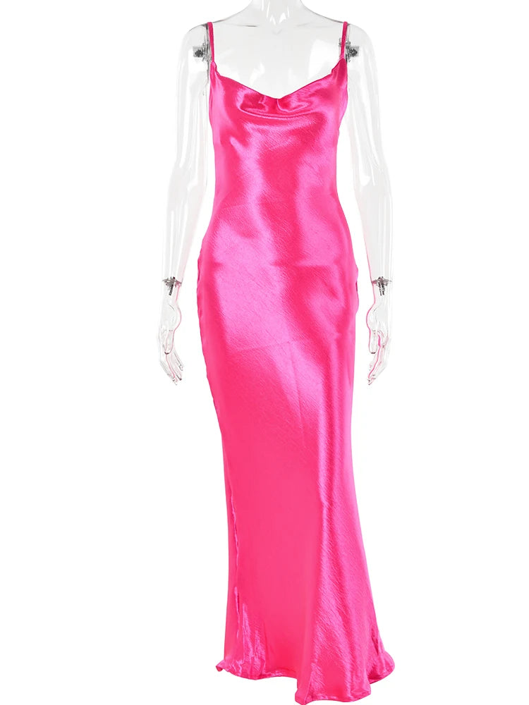 Vestido Longo JULISSA MO Sexy com Alças Finas e Costas Abertas, Vestido de Noite em Cetim com Amarração, Vestido de Festa Elegante Justo ao Corpo 2026