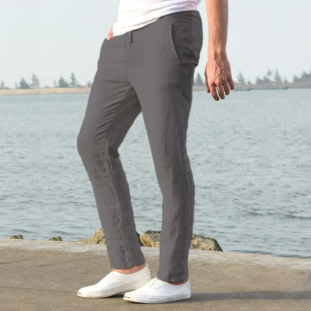 Calças de linho de algodão masculino outono novo respirável cor sólida calças de linho fitness streetwear S-3XL