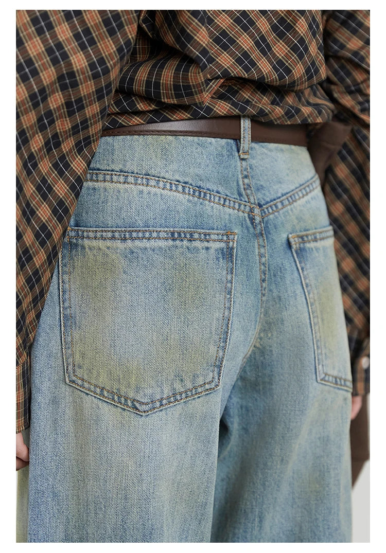 Chic ven retro calças de brim femininas soltas casuais nova cintura alta pernas largas denim calças femininas primavera outono 2025
