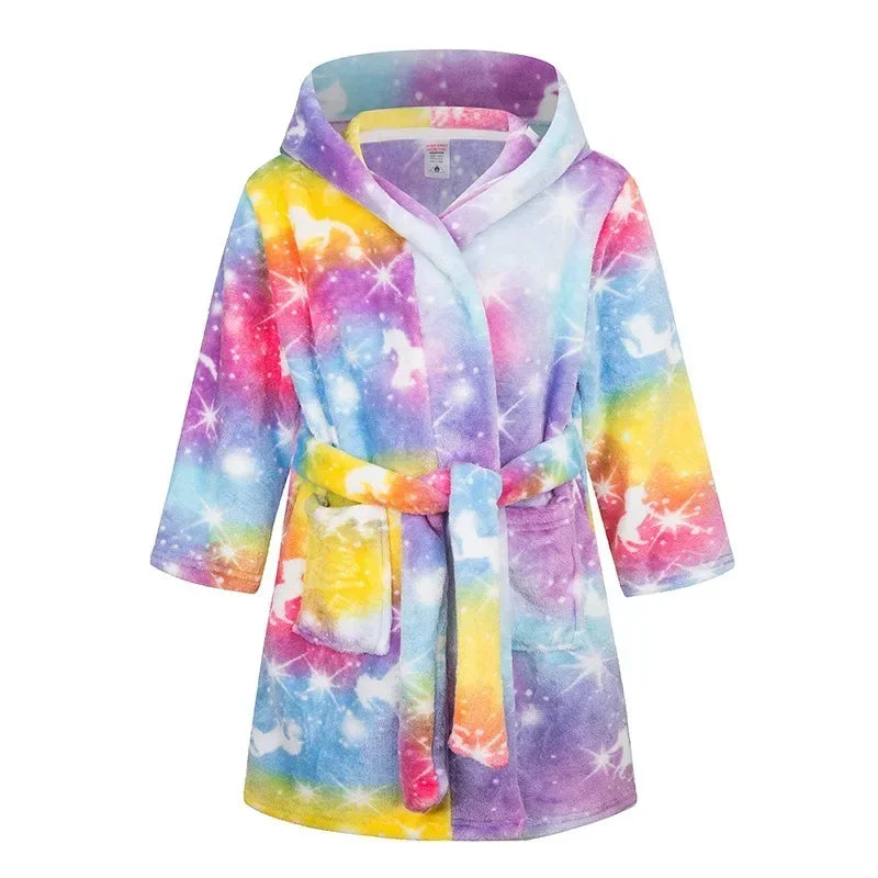 Crianças pijamas macios roupão de flanela de inverno 2025 novo dos desenhos animados bonito pijamas meninos meninas outono roupões com capuz homewear