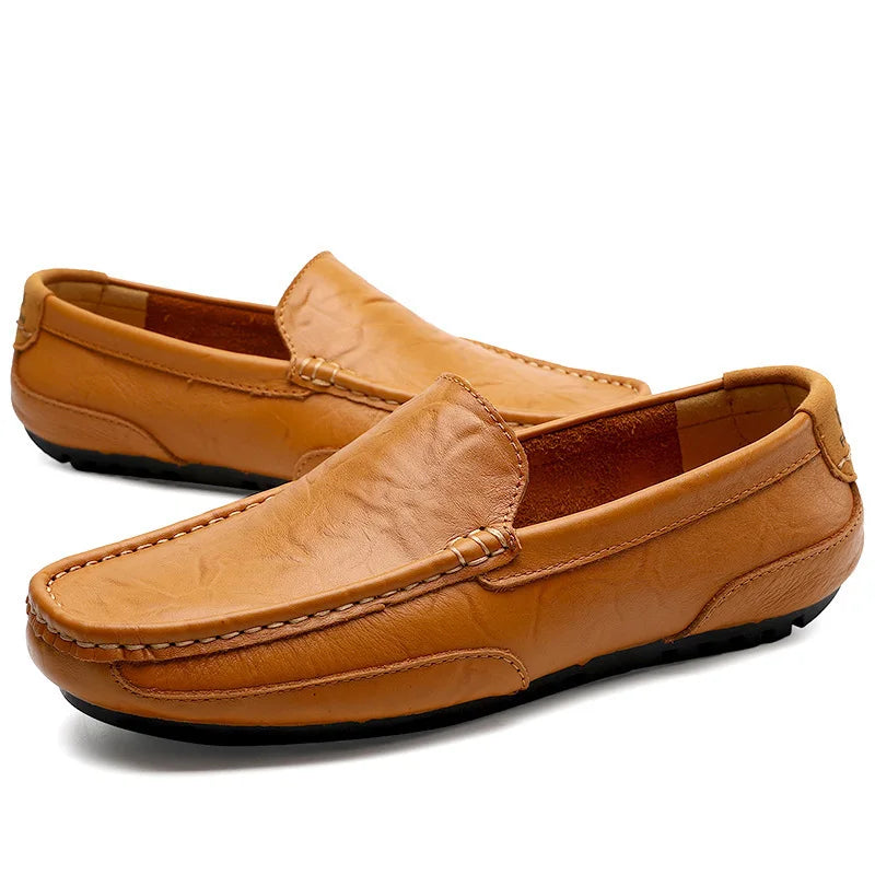 Sapatos de couro masculino luxo na moda casual deslizamento em mocassins formais mocassins italiano preto masculino sapatos de condução tênis plus size