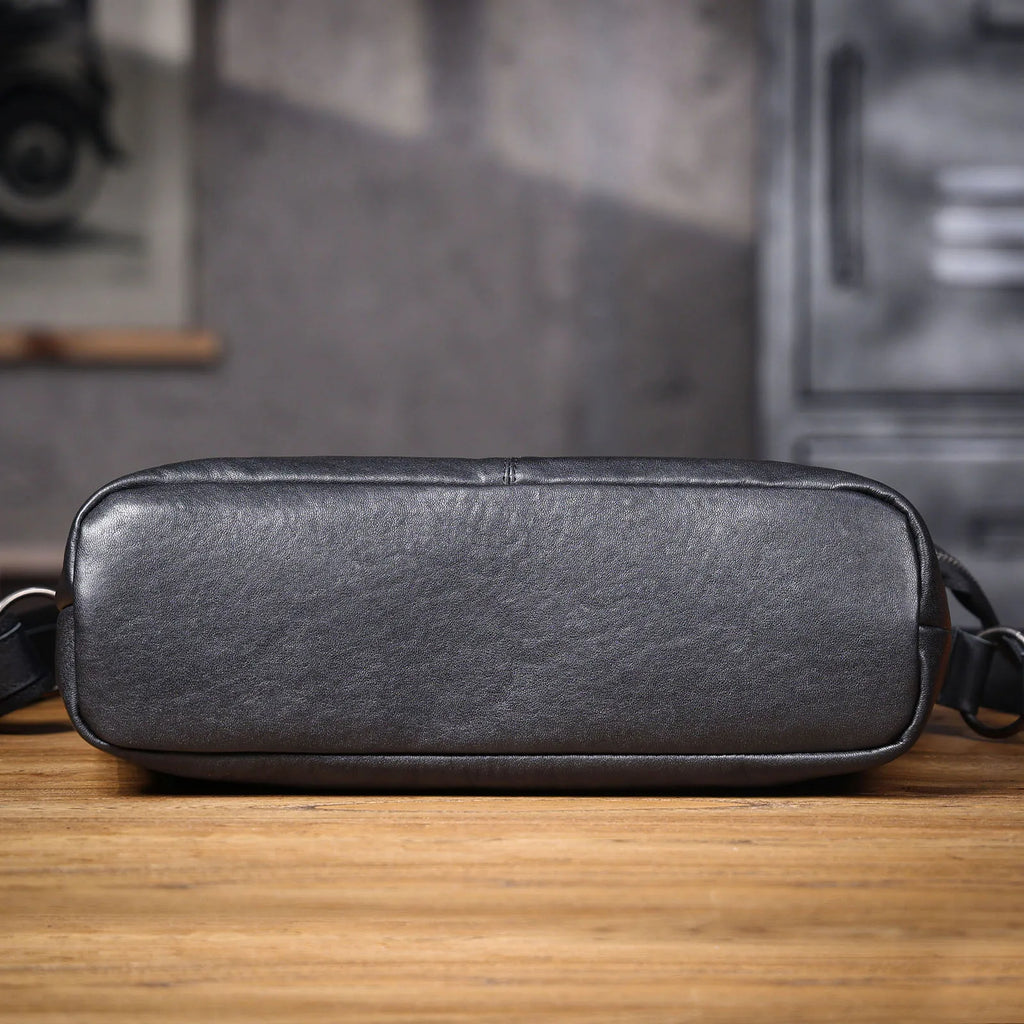Bolsa de Ombro Masculina em Couro Genuíno, Bolsa Transversal para Laptop, Couro Bovino de Camada Superior, Couro Vegetal, Moda Casual