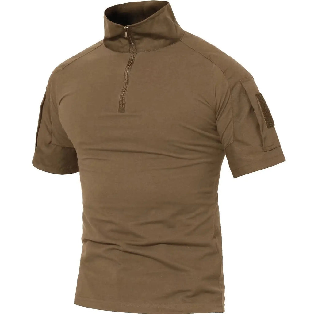 Tacvasen-camiseta de manga curta com bolsos com zíper para homens, roupas de estilo safári, cor sólida, para caminhadas e trabalho, para o verão