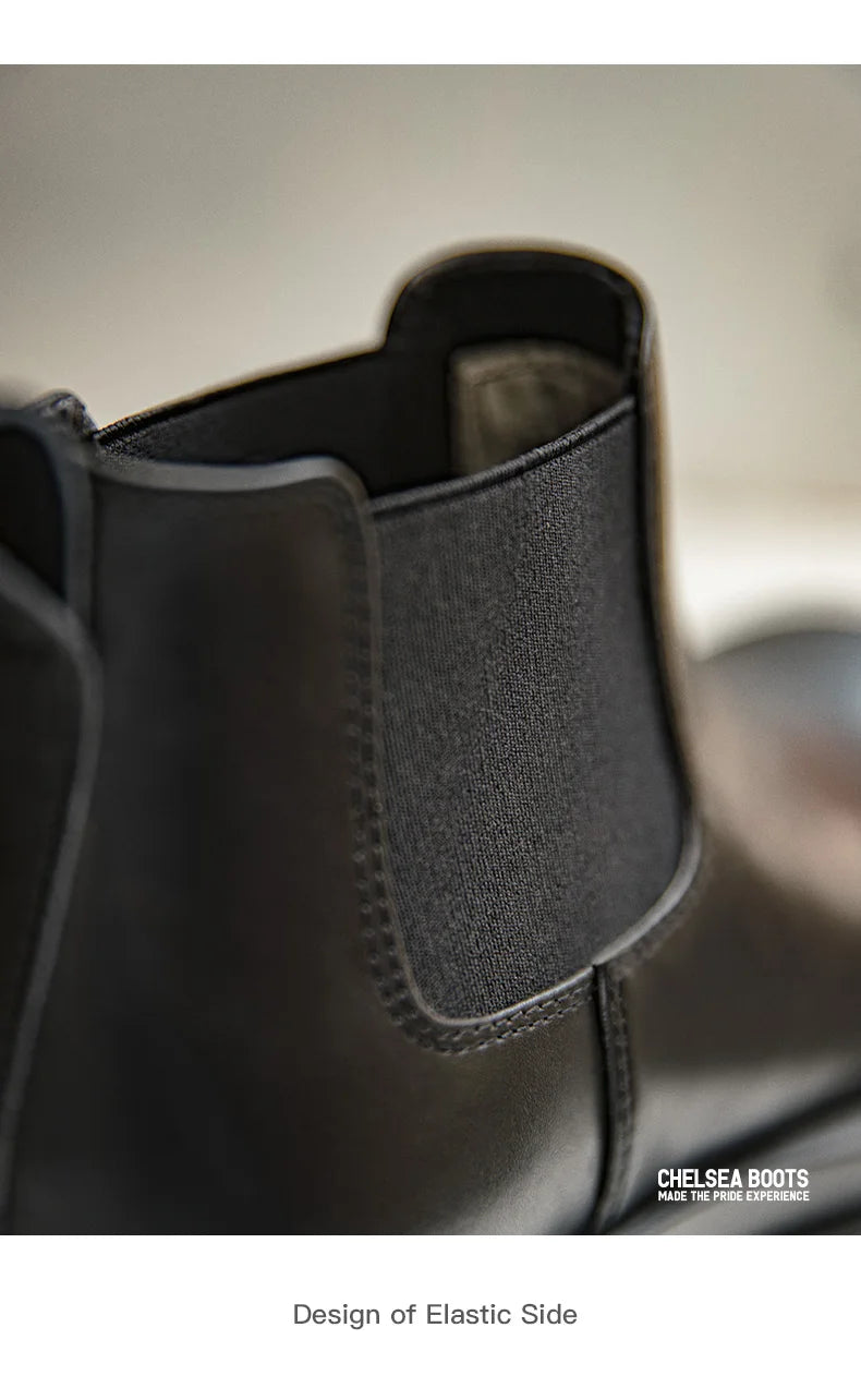Botas Chelsea Vintage Masculinas Maden, Estilo Britânico, Botas Altas Pretas com Bico Redondo, Calçados Clássicos para Outono e Inverno