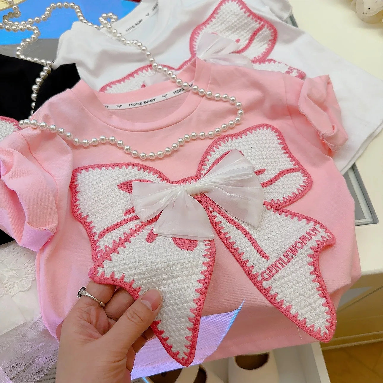 Conjunto de roupas de camiseta rosa para crianças, meninas, verão, saia de renda, pulôver, doce, bebê, lolita, conjunto de vestido, 1-8 anos, roupas infantis, estilo coreano