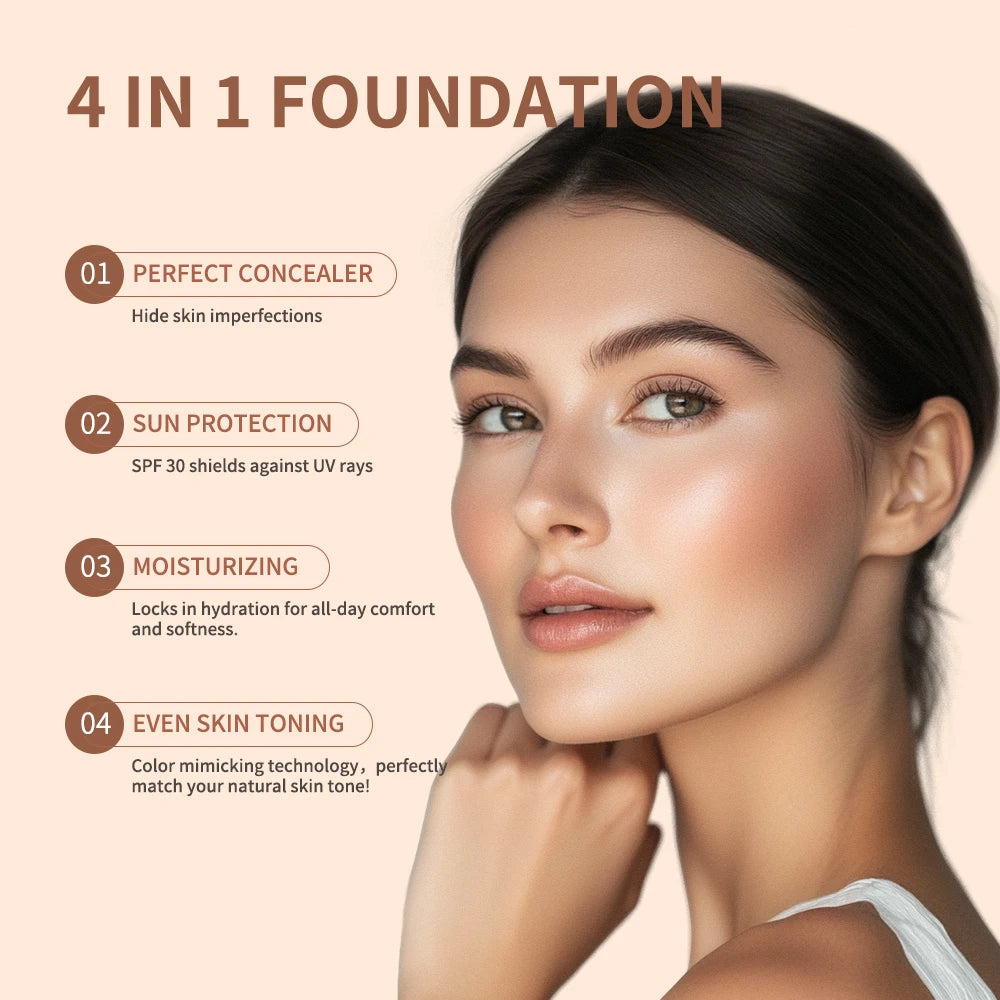 4 em 1 fundação de longa duração hidratante corretivo à prova dwaterproof água mesmo tom de pele spf 30 líquido hidratante corretivo de cobertura completa
