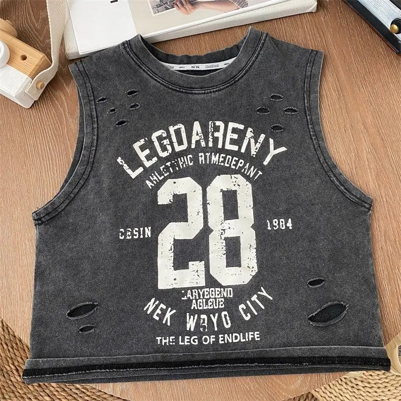 Verão bonito meninos novo preto puro algodão sem mangas perfurado camiseta estilo solto bebê crianças regata
