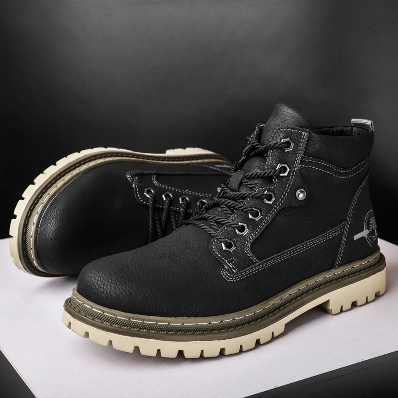 Outono e inverno novas botas masculinas casuais de cano alto, botas curtas masculinas de sola grossa, botas Chelsea, sapatos de negócios elegantes e versáteis, sapatos de condução
