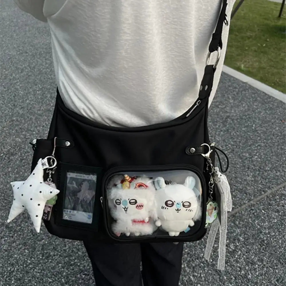 Y2k coreano transparente ita saco meninas doce lolita jk bolsa moda escola crossbody saco harajuku anime crachá exibição sacola