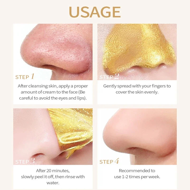 Máscara peel off de colágeno de caracol dourado 24k, reduz cravos, limpeza profunda, controle de óleo, encolher poros, hidratante, suave, cuidados com a pele do rosto