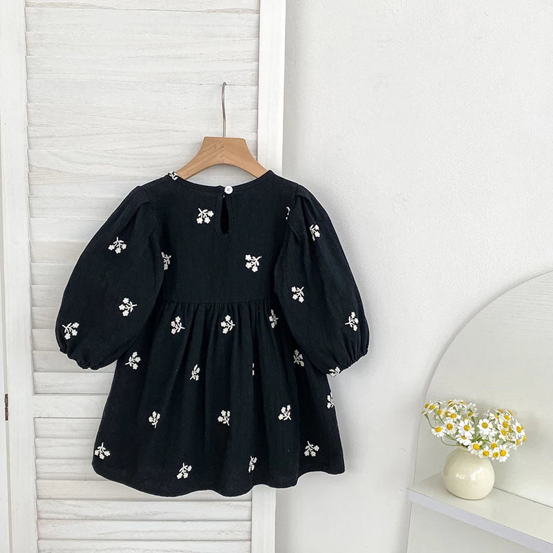 2026 nova primavera meninas vestido de princesa crianças estilo coreano bordado roupas 2-6yrs manga comprida algodão crianças vestido de festa