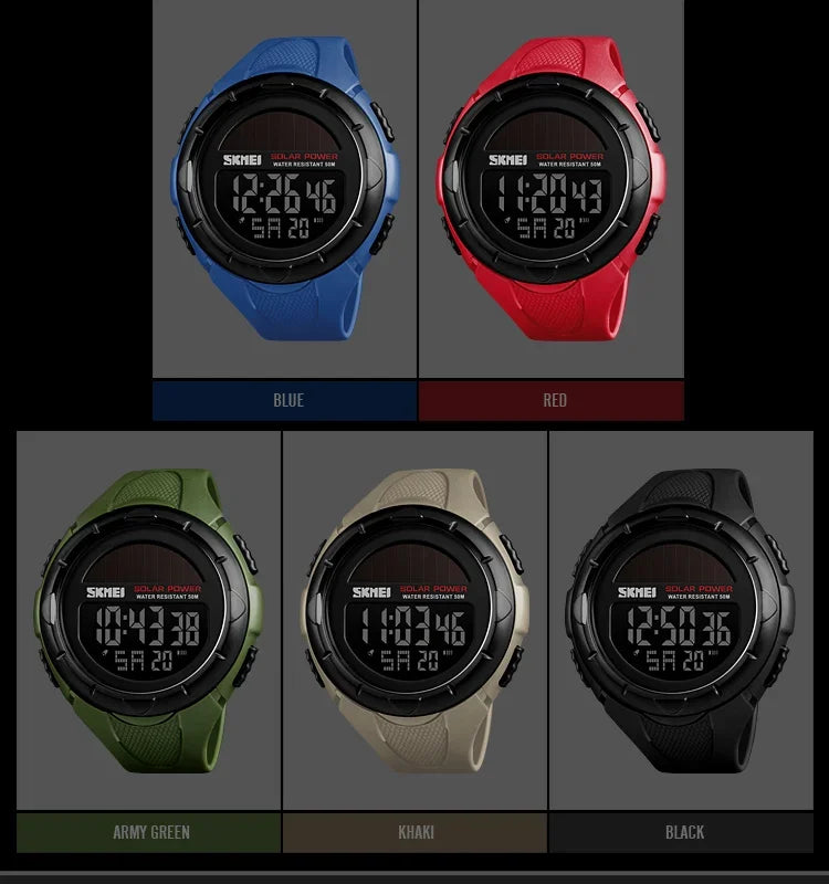 Skmei 1405 esporte digital relógios de pulso dos homens solar para energia ambientalmente alarme masculino reloj hombre relógios luminosos