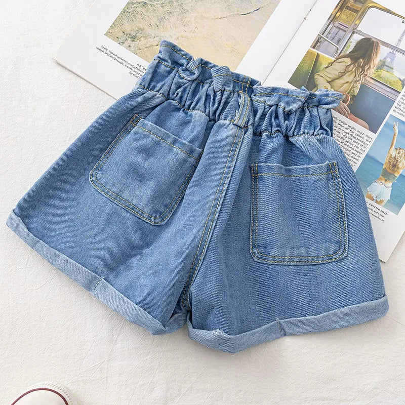 Shorts jeans estilo coreano para meninas de 1 a 7 anos, roupas curtas de verão para meninas, algodão macio, shorts jeans da moda, roupas para bebês meninas