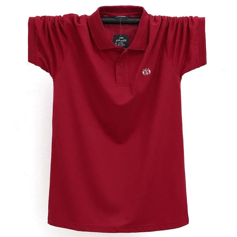 Camisa polo masculina de verão, roupas de marca de algodão puro, camisa polo masculina casual de negócios, manga curta, respirável, camisa polo macia 5xl