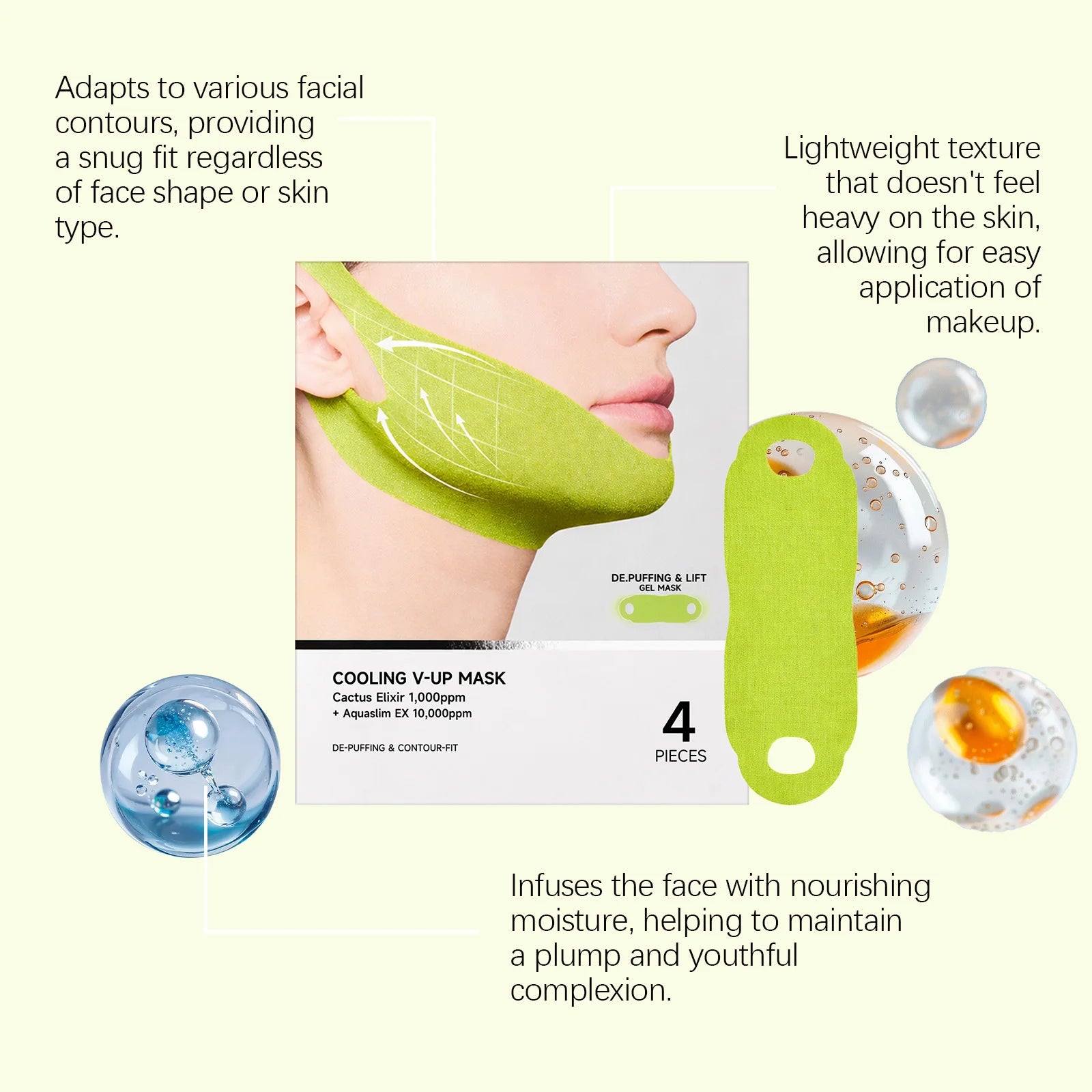 Máscara em Gel Refrescante V Line para Contorno e Firmeza da Mandíbula, com Cafeína para Redução de Inchaço, Envolvimento Facial para Lifting do Queixo, Essência Coreana para Cuidados Diários com a Pele