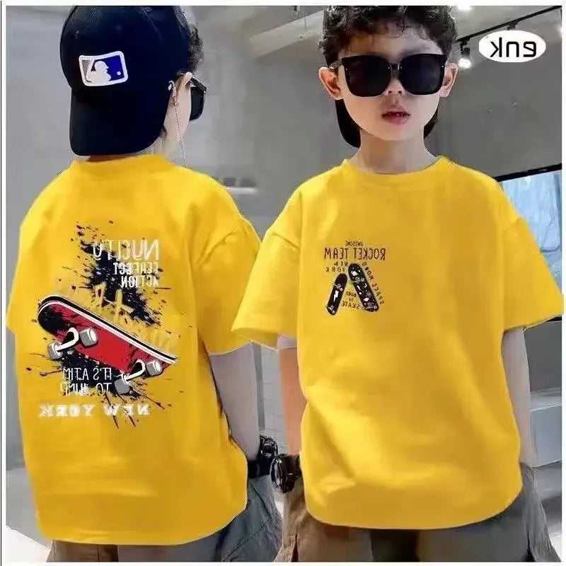 Graffiti impressão camiseta de manga curta infantil, 100% algodão, verão streetwear, meninas tees, crianças tops, roupas de crianças, alta qualidade