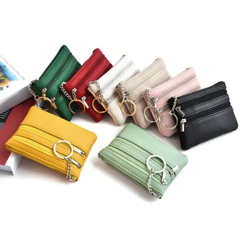 Bolsa de moedas de couro pu 2025 novo com chaveiro bolsa de bolso à prova d'água com zíper resistente ao desgaste porta-cartões de crédito masculino