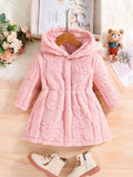 Meninas primavera e outono moda infantil casa casual quente veludo rosa casaco com capuz 4-8y1