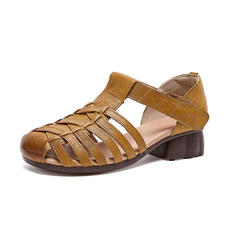 Sandálias gladiadoras de dedo fechado romano vintage para mulheres salto baixo luxo t-cinta recorte design respirável conforto sapatos ocos
