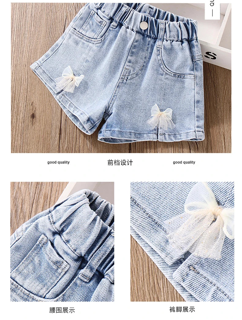 IENENS Roupas de verão para bebês meninas, shorts jeans, calças jeans, roupas infantis, calças curtas casuais para meninas, calças infantis