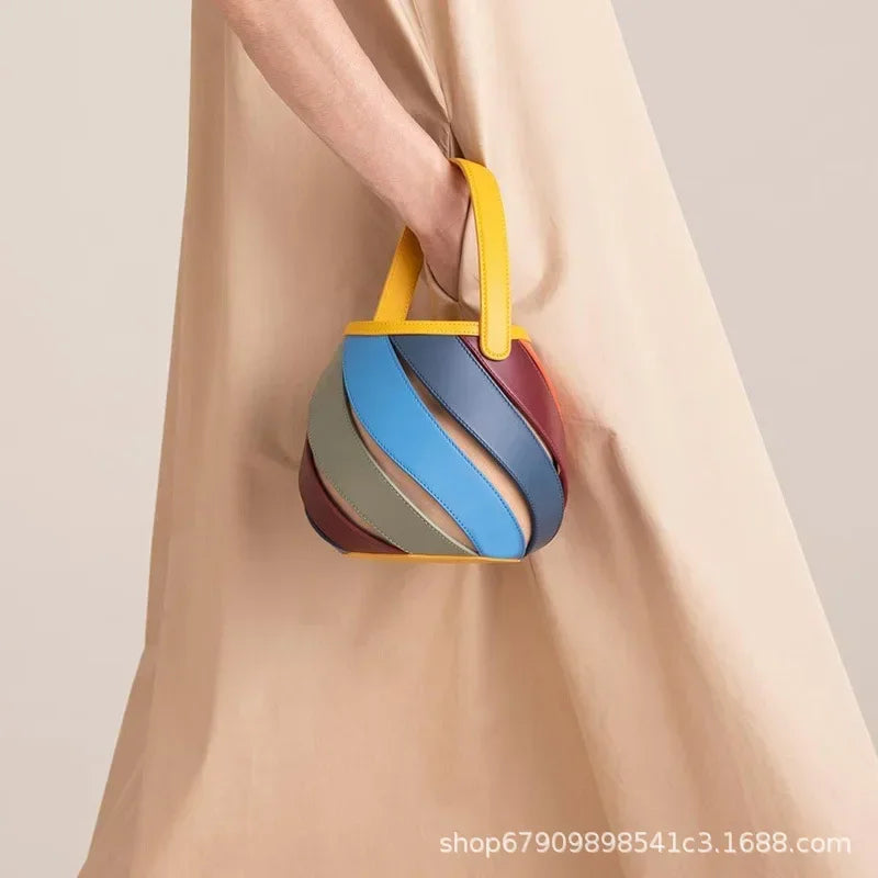 Bolsa feminina retrô de balde geométrico, elegante bolsa versátil de textura feminina, estilista de luxo, 2023