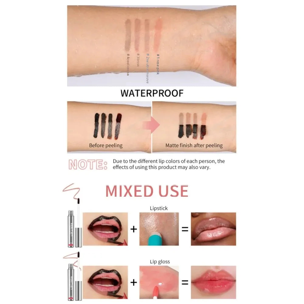 Lakerain 4 cores descascar tatuagem delineador labial-à prova d'água de longa duração fosco antiaderente desbotado matiz labial sexy maquiagem de contorno vermelho