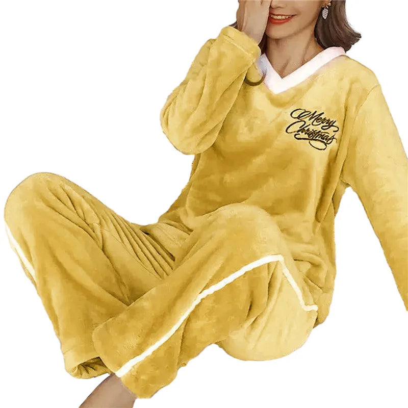 Outono inverno flanela conjuntos de pijamas femininos moda xadrez impresso teddy pijamas veludo homewear kawaii meninas pijamas mujer pijama