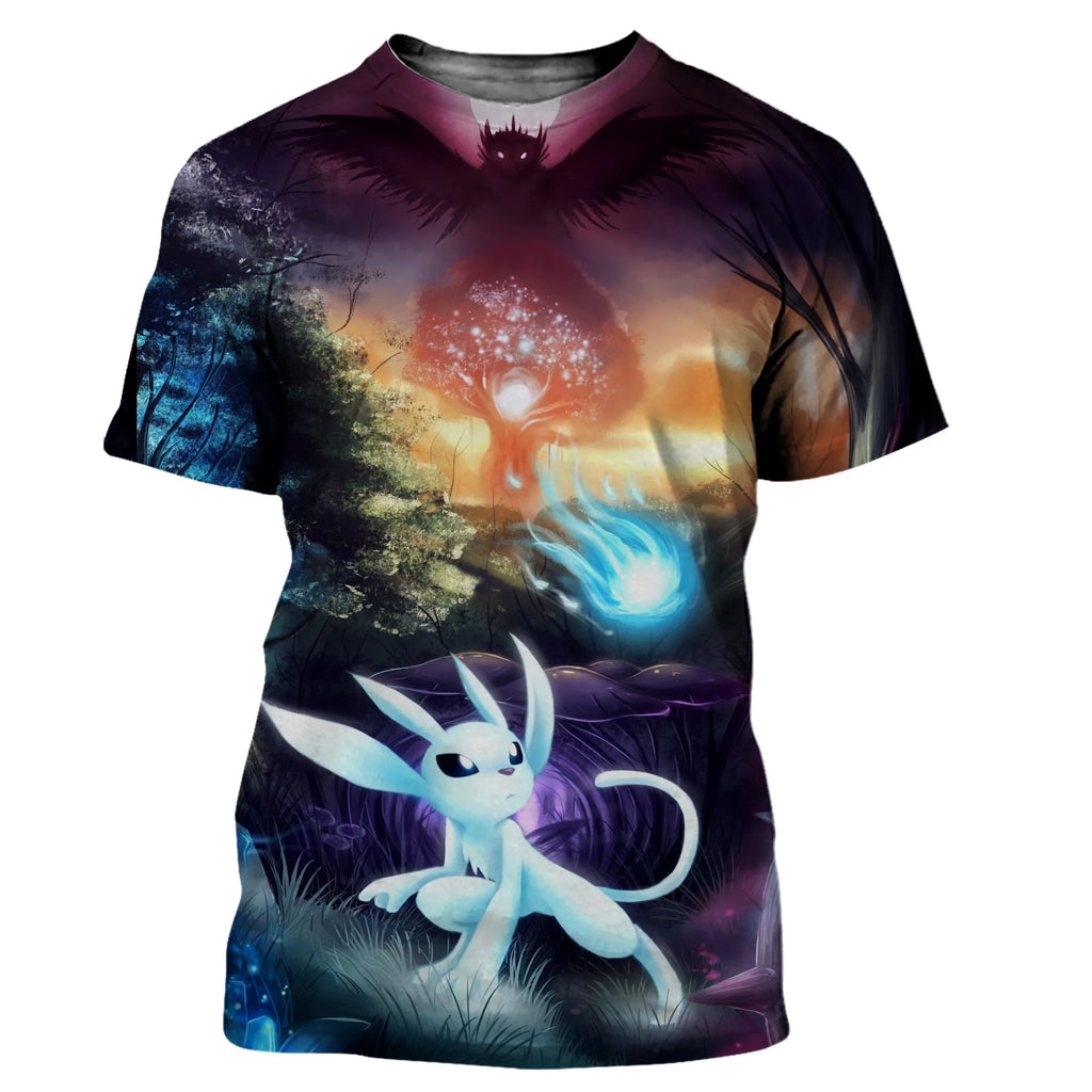 Ori e a vontade das sabedios camisetas jogo dos desenhos animados impressão 3d meninos meninas crianças moda casual oversized t camisa crianças camisetas topos