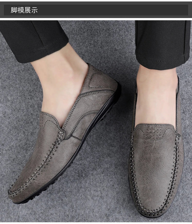 Mocassins Masculinos de Couro Genuíno Slip-On Casuais Estilo Náutico Formais Artesanais Designer 2025 Zapatillas Hombre