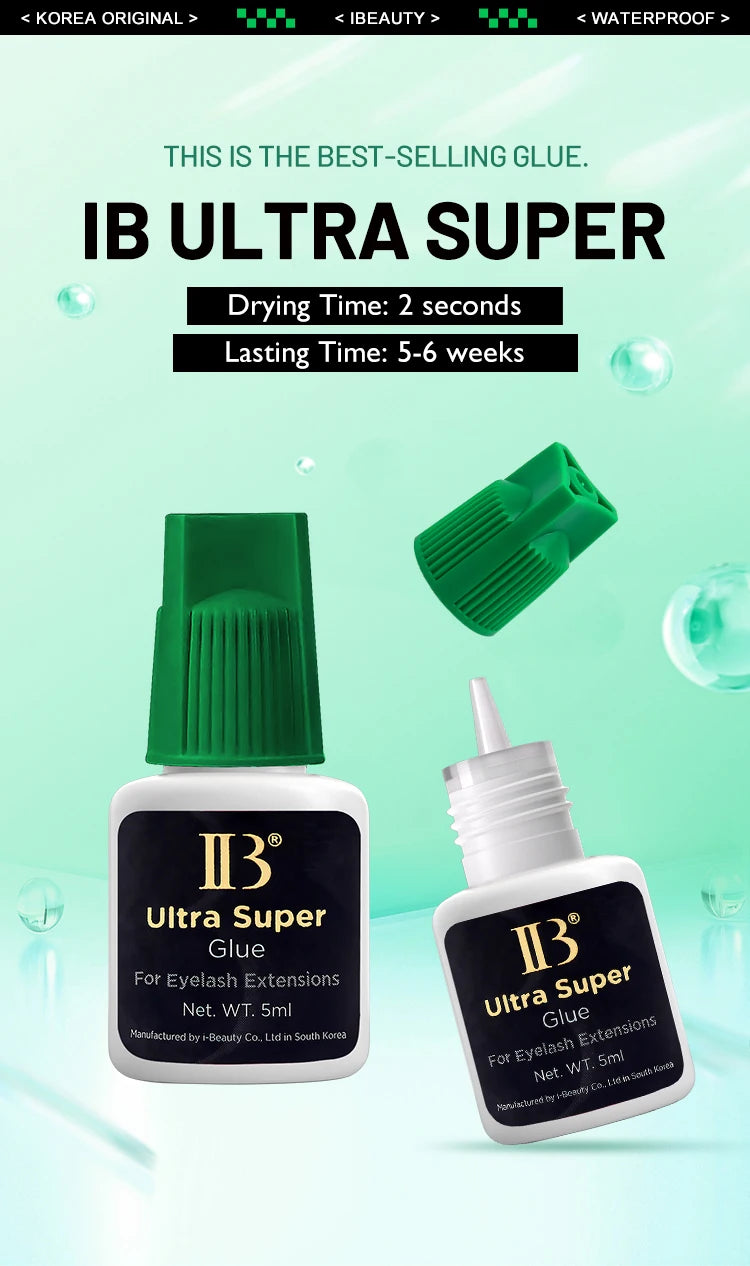 5 garrafas originais ibeauty ib ultra super cola para extensões de cílios 5ml coreia tampa verde lash cola ferramentas de maquiagem atacado